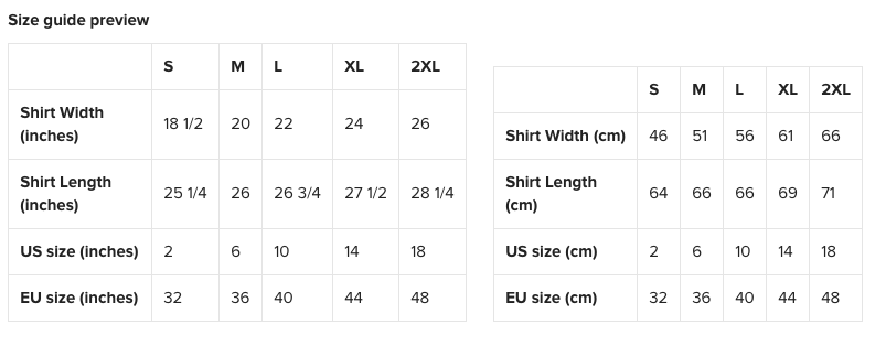 Women Relaxed T Shirt Size Guide