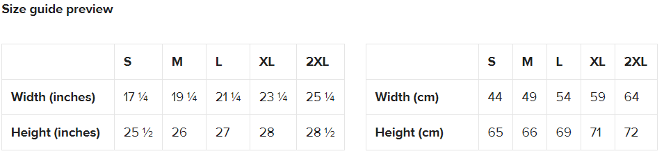 Size guide fit anvil