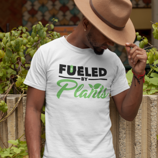 “Fueled By Plants” TR3JO Design Men’s Sustainable T-shirt in white