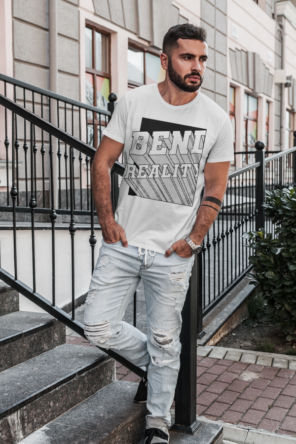 Bend Reality Black and White Big Letters Design Men's Sustainable T-Shirt