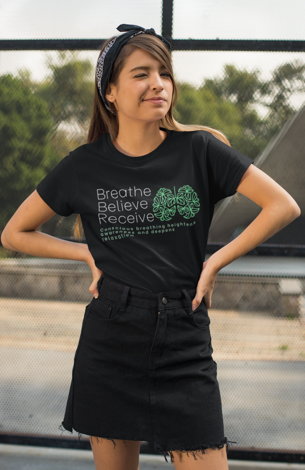 Breath Believe Receive Design Women’s short sleeve T-shirt in black